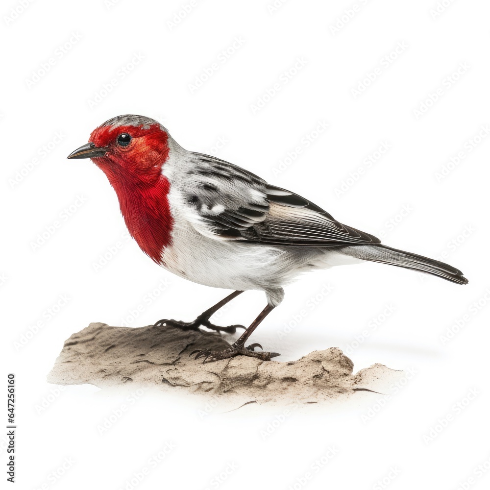 Red-faced warbler bird isolated on white background.