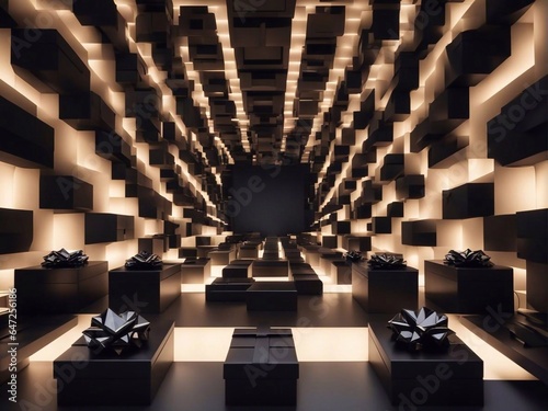 gift boxes in the city Black Friday  Cinematic daylight generative ai illustration art