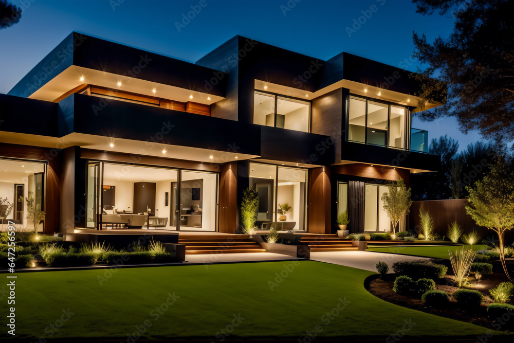 luxurious modern house with elegant garden lighting luxurious modern house with elegant garden lighting