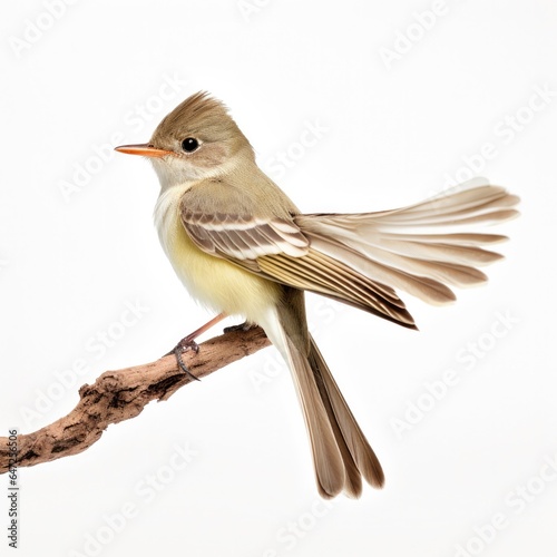Willow flycatcher bird isolated on white background.