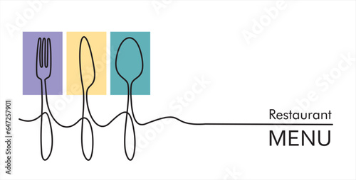 Continuous one line art or One Line Drawing of  knife and fork. Restaurant concept hand draw line art design vector illustration for cafe, shop or food delivery service