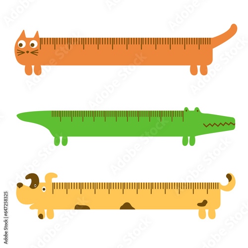 cute colorful rulers animals school supplies vector illustration