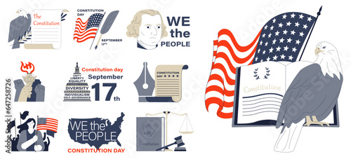 American constitution day set. National USA holiday on September 17th. photo