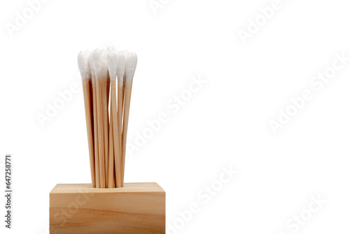 Earpick or Equipment for cleaning pet ears isolate on white background with clipping path. Long cotton swabs with large tips for cleaning animal's ear.