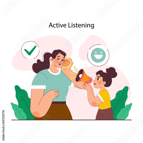 Positive parenting. Active listening. Mother actively listens to her daughter.
