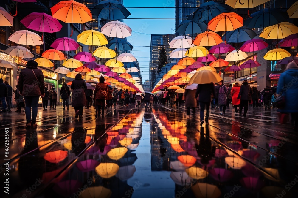 Fototapeta premium Umbrellas reflecting in the street