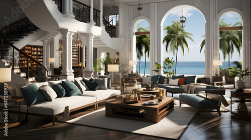 Hollywood regency style home interior design of modern living room in luxury villa photo