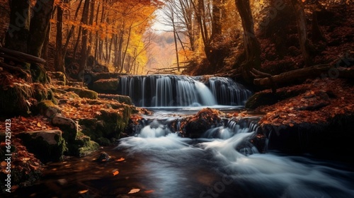 Beautiful waterfall in the autumn forest