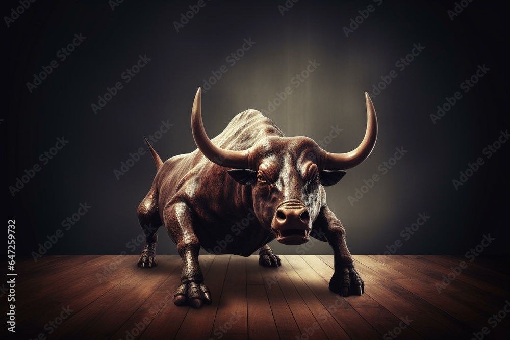 Bull engrossed in rising market. Visualized with. Generative AI
