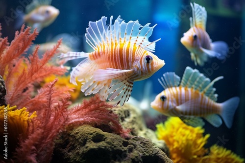 Underwater creatures in the aquarium. Generative AI