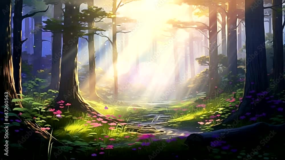 Sunlit Forest Beauty in Nature's Mist, Generative AI