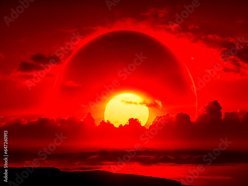red sunset. War, battle, terror, world apocalypse,