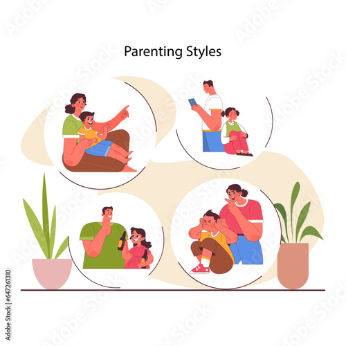 Parenting styles. Different children raising methods. Authoritative