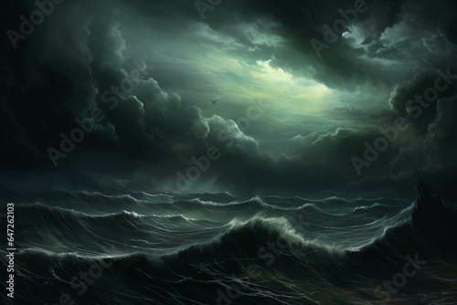 Rough sea with dark clouds. Generative AI