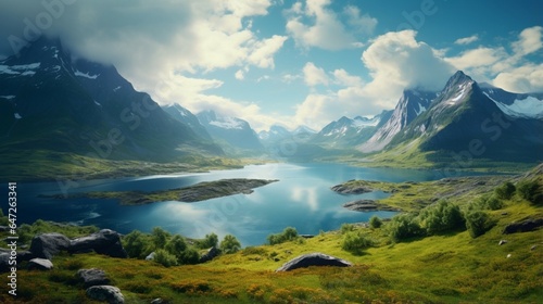 Beautiful panorama of amazing Norwegian nature