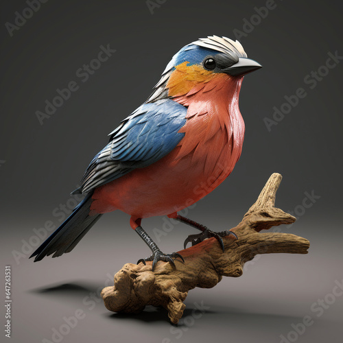 a 3d bird with beautiful feather colors