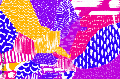 Abstract black strokes, Hand sketched Vector Pattern. Retro abstract pattern in geometric style. Abstract multicolored geometric pattern.	

