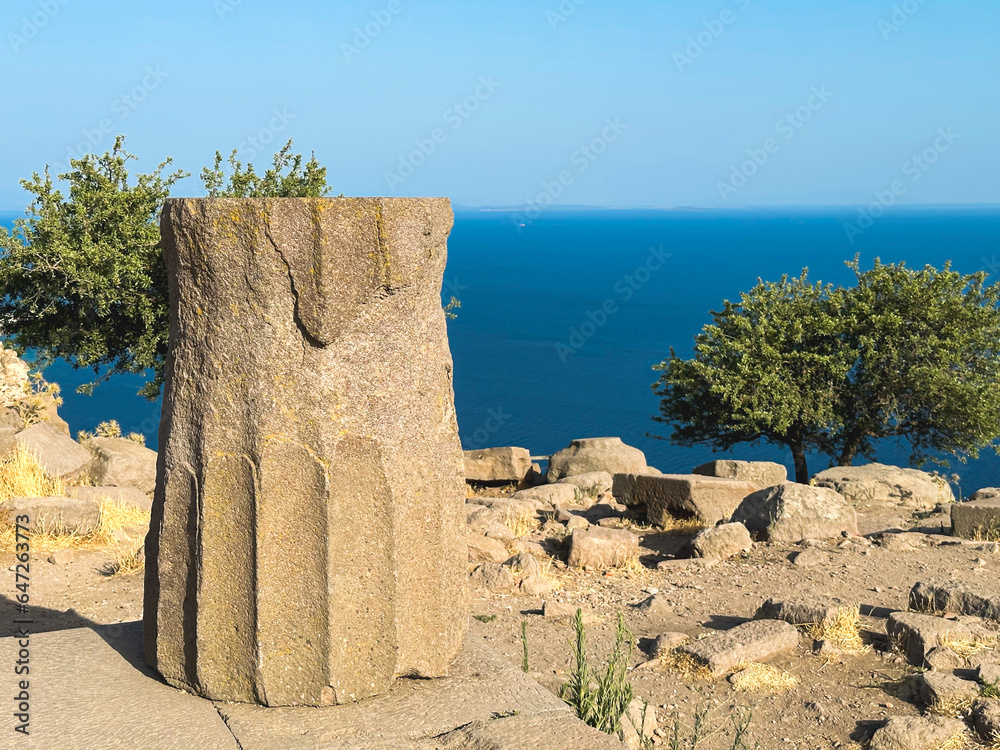 Ancient columns of Athena Temple, Assos, Canakkale, Turkey , The Temple of Athena in the archaeological site of ancient Assos in Behramkale, Turkey