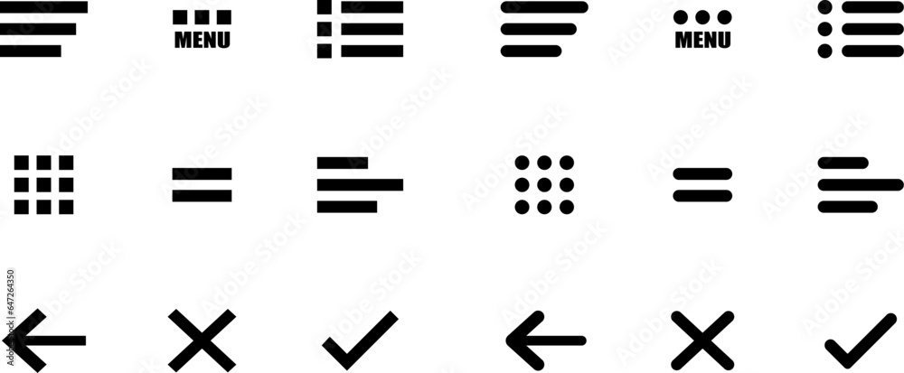 Set of hamburger menu flat icons. Vector illustration