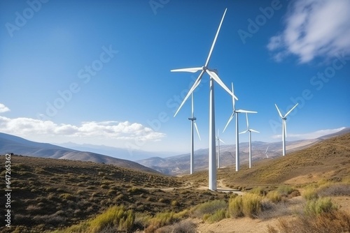Wind turbines at Gran Canaria, eco-friendly energy, modern technology. Generative AI