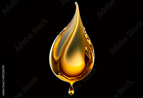 Single drop of honey on a transparent background, oil drop, golden liquid drop. Generative AI