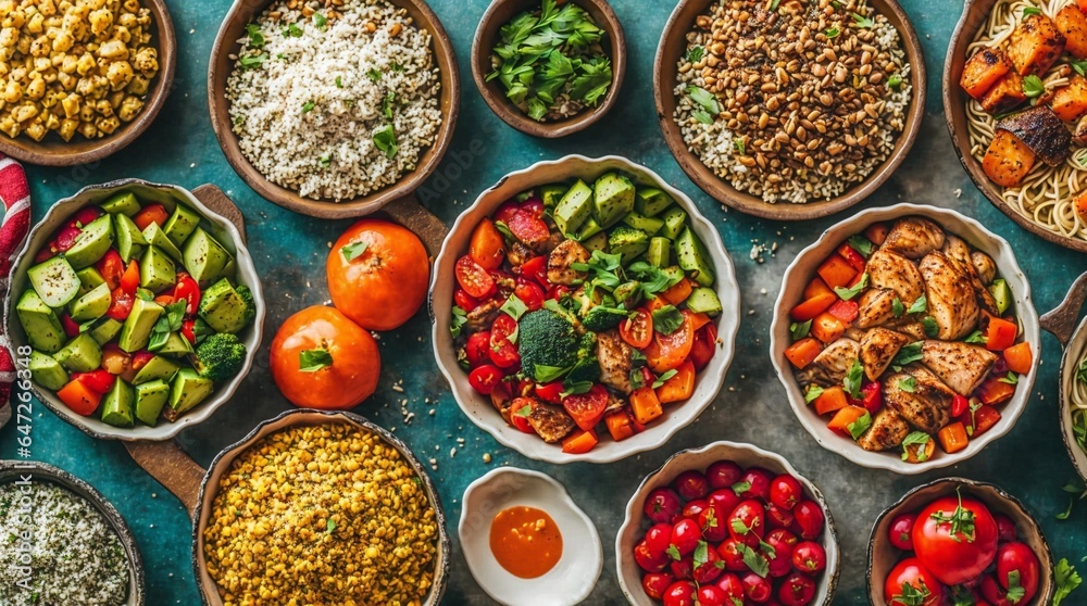 Immerse yourself in a healthy feast with a captivating photograph showcasing a variety of wholesome food dishes