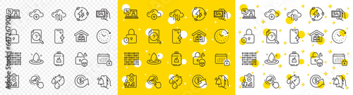 Outline Green electricity, Smartphone charging and Cloud sync line icons pack for web with Fuel energy, Inspect, Gas cylinder line icon. Dollar exchange, Wholesale goods. Vector