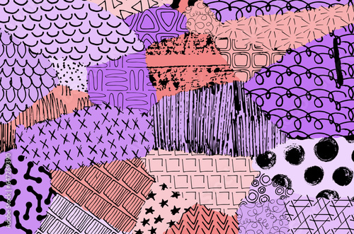 Abstract black strokes, Hand sketched Vector Pattern. Retro abstract pattern in geometric style. Abstract multicolored geometric pattern.	
