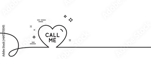 Call me line icon. Continuous one line with curl. Sweet heart sign. Valentine day love symbol. Call me single outline ribbon. Loop curve pattern. Vector