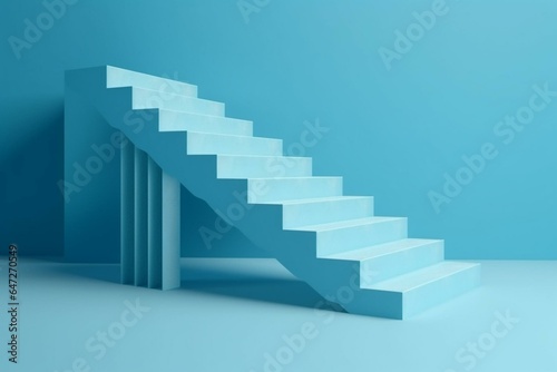 Isolated stairway on blue. Minimal 3D render concept. Generative AI