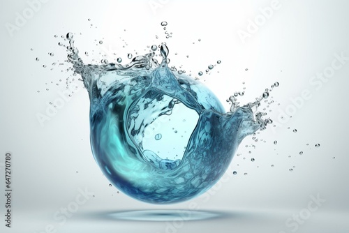 Clear water splashing in a round shape, isolated on white. Refreshing, clean, and sparkling liquid with minerals. Healthy beverage abstract 3D splash design. Generative AI