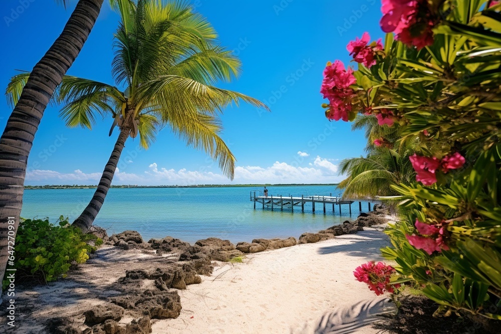 Beautiful beach in Florida Keys during springtime. Generative AI