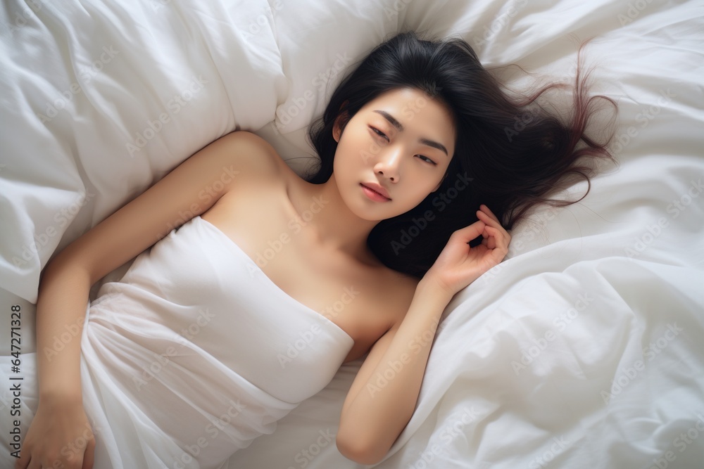 Beautiful Asian woman sleeps in bed Beautiful Asian woman sleeps in bed