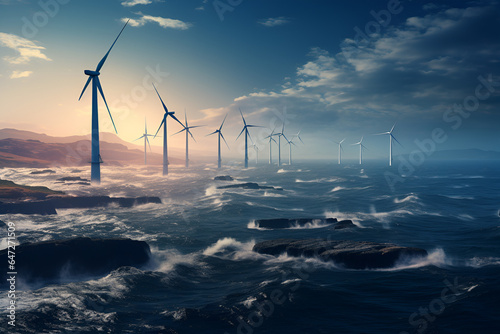 Wind farms in the sea, renewable energy, sustainable power, clean energy, wind turbines, wind energy, wind power, renewable resources, green energy, windmill farms, wind energy