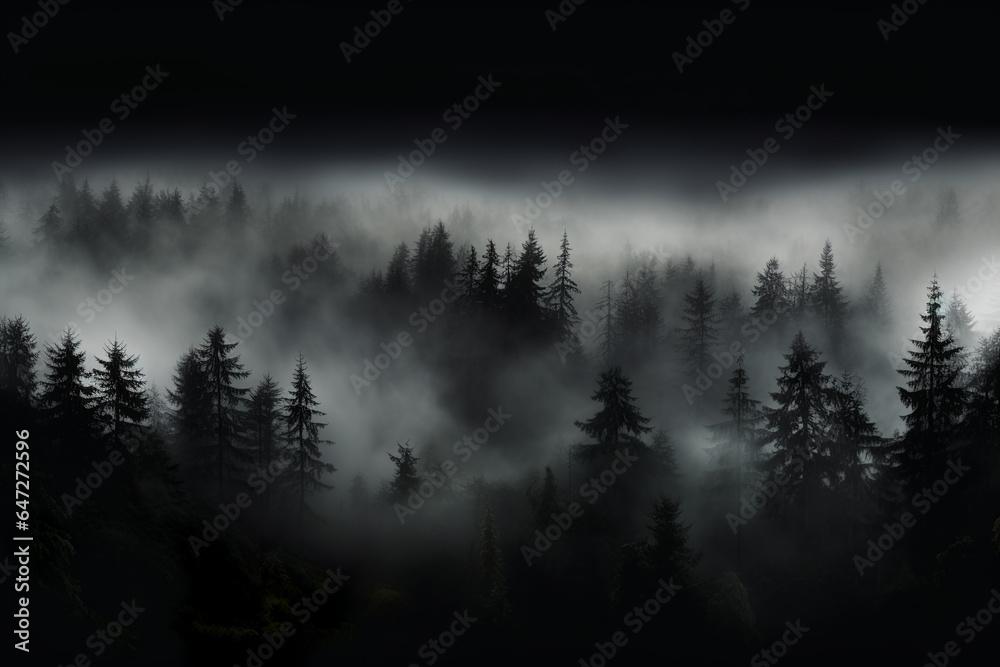 Misty forest in the evening. Spooky, Halloween concept. Misty forest in the evening. Spooky, Halloween concept.