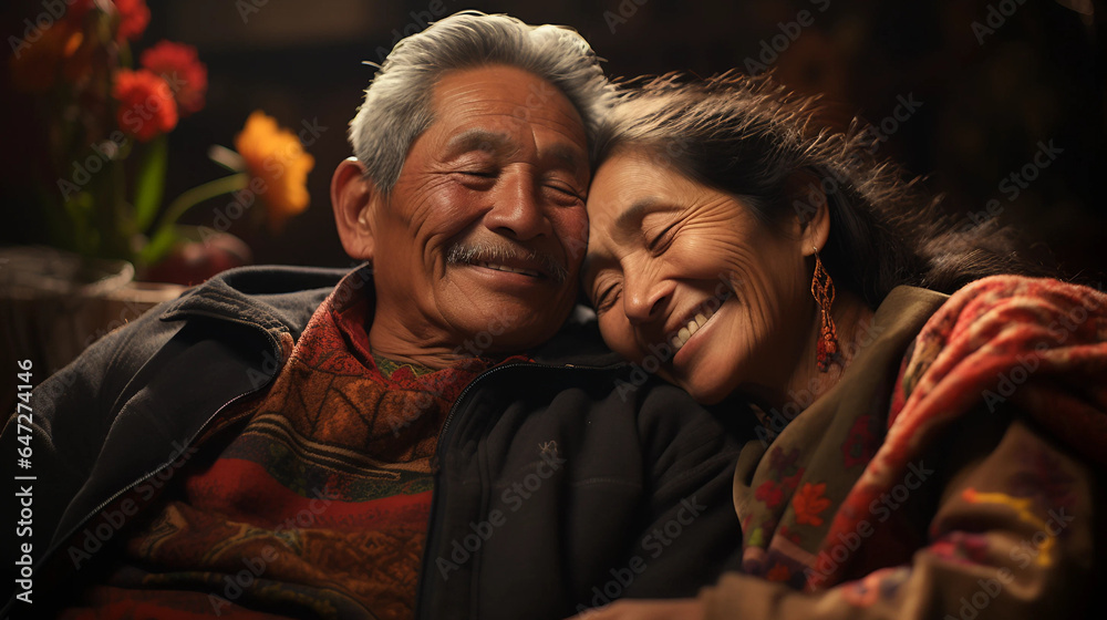 Obraz premium Smiling Elderly Couple Cuddling Up