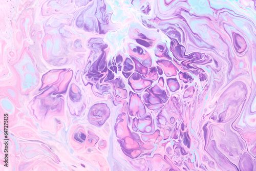 Exclusive beautiful pattern, abstract fluid art background. Flow of blending purple lilac paints mixing together. Blots and streaks of ink texture for print and design © amixstudio