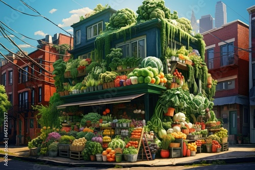 Vegetable house made from fruits and vegetables, vegetarian concept, ai generative