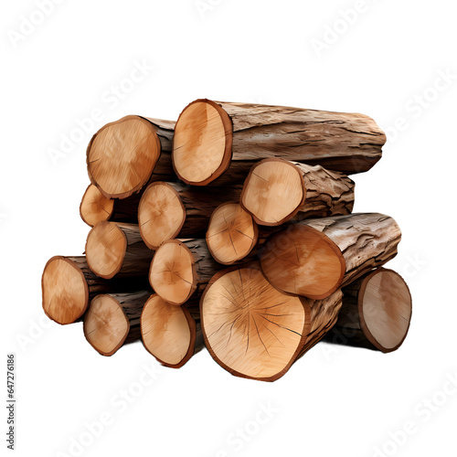 Firewood stack with transparant background close-up view