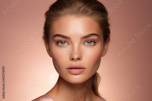 Beautiful young woman with clean fresh skin Girl facial treatment . Cosmetology , beauty and spa . Female model, care concept. Generative Ai.
