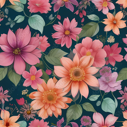Floral delight seamless pattern watercolor painting style. Template for creating textiles  fabrics  paper  wallpapers. Vector illustration.no.07