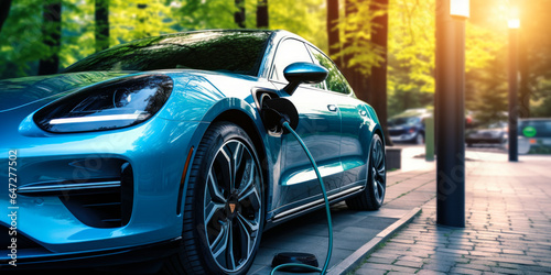 Eco-Friendly Drive: Electric Vehicle Charging in Nature's Embrace © Bartek