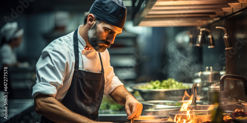 Taste Artisan: Chef at the Helm of a Vibrant Restaurant Kitchen