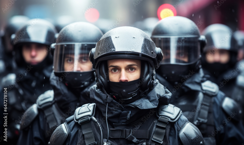Defenders of Order: Police Squad in Complete Riot Equipment Defenders of Order: Police Squad in Complete Riot Equipment