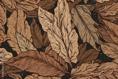 Illustration of pattern with dried tobacco leaves. Generative AI