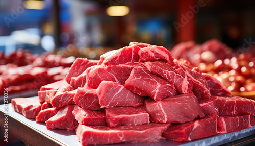 Fresh raw beef meat at traditional market