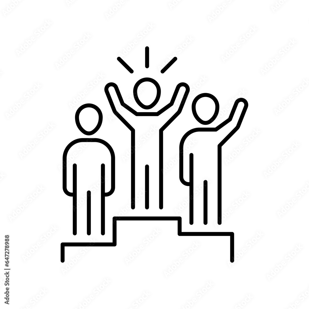 Winners business people icon. Simple outline style. Competition, podium, win, first, team, award, man, person, employee, business concept. Thin line symbol. Vector illustration isolated. Winners business people icon. Simple outline style. Competition, podium, win, first, team, award, man, person, employee, business concept. Thin line symbol. Vector illustration isolated.