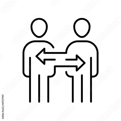 User connection, exchange of experience icon. Simple outline style. Two people with arrows, friendship, communication, business, relationship concept. Thin line symbol. Vector illustration isolated.