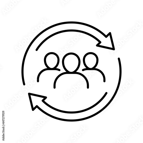 Update team icon. Simple outline style. Teamwork partnership, collaboration strategy, refresh team interaction, arrow reload, management concept. Thin line symbol. Vector illustration isolated.