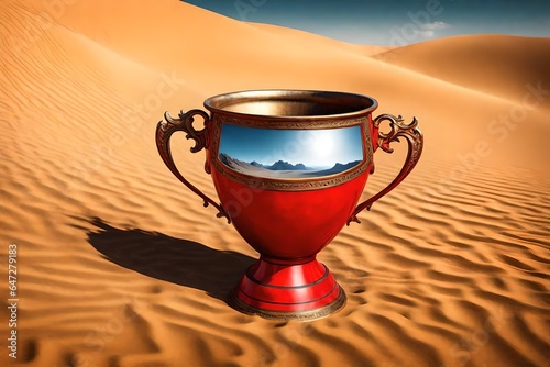 red trophy cup in the desert